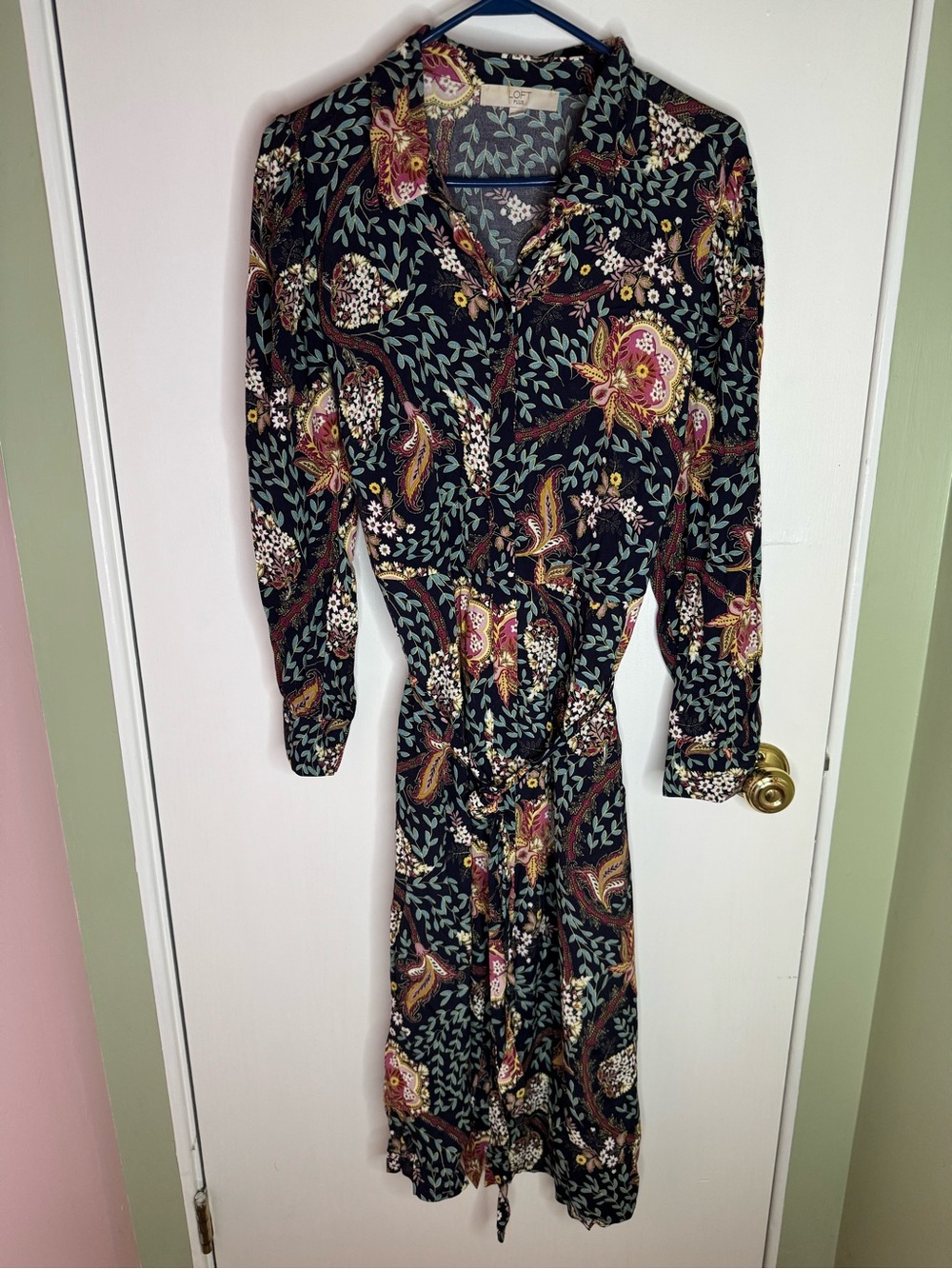LOFT Button Front Paisley Midi Dress